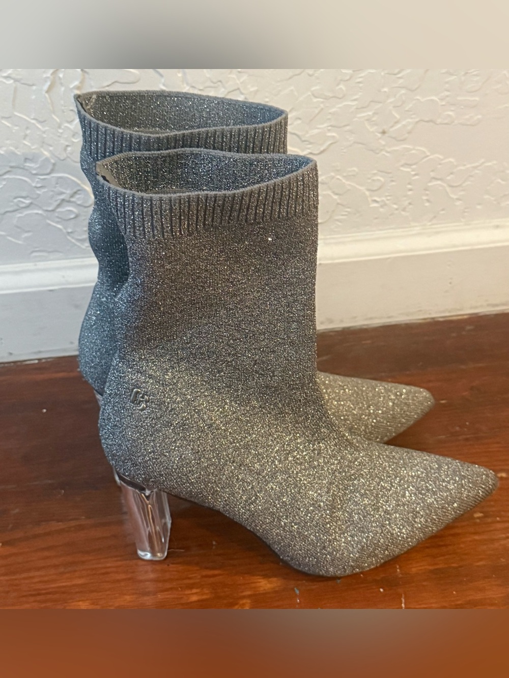 Sparkle Knit Sock Booties - Silver
